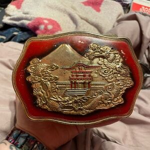 ZU VINTAGE Metal JEWELRY BOX MADE IN OCCUPIED JAPAN Trinket Box antique